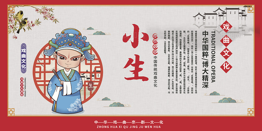 古风红色戏曲京剧院武生京剧人物简介套图展板