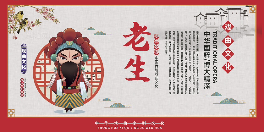 古风红色戏曲京剧院武生京剧人物简介套图展板