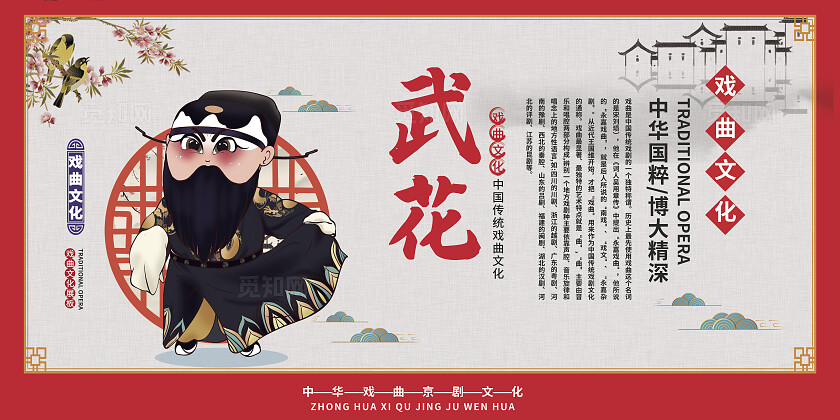 古风红色戏曲京剧院武生京剧人物简介套图展板