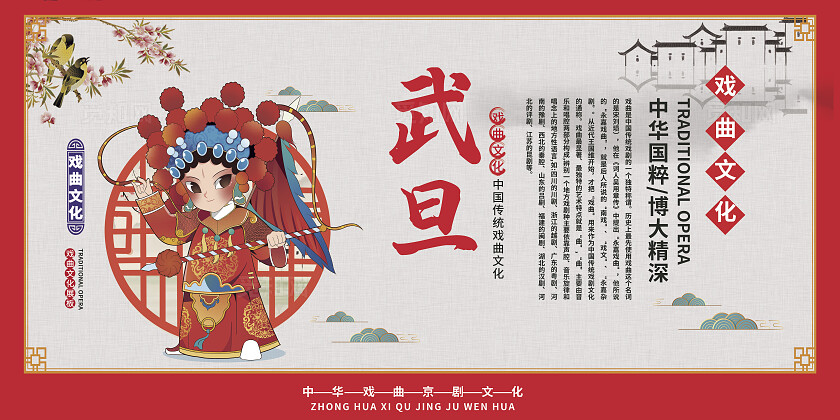 古风红色戏曲京剧院武生京剧人物简介套图展板