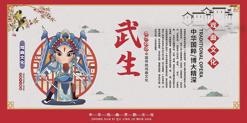 古风红色戏曲京剧院武生京剧人物简介套图展板