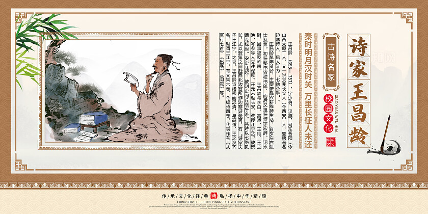 深米色中国风古诗词唐诗宋词诗人简介套图背景