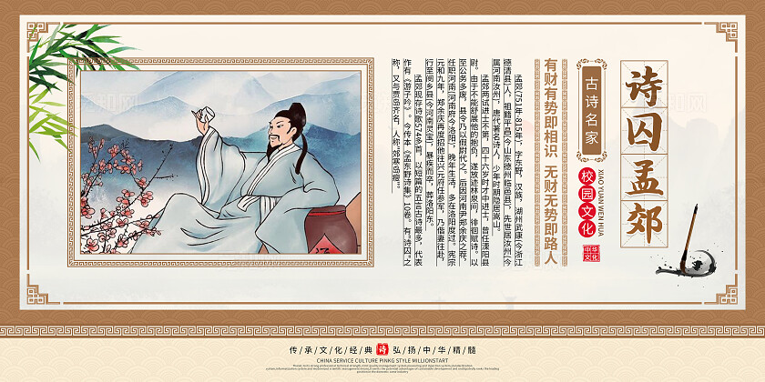 深米色中国风古诗词唐诗宋词诗人简介套图背景