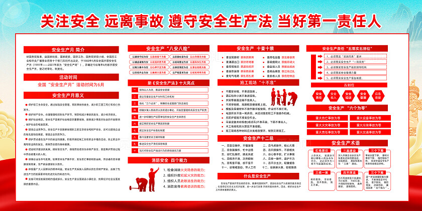 红色简约安全生产月人人讲安全个个会应急展板2025年全国安全生产月宣传栏