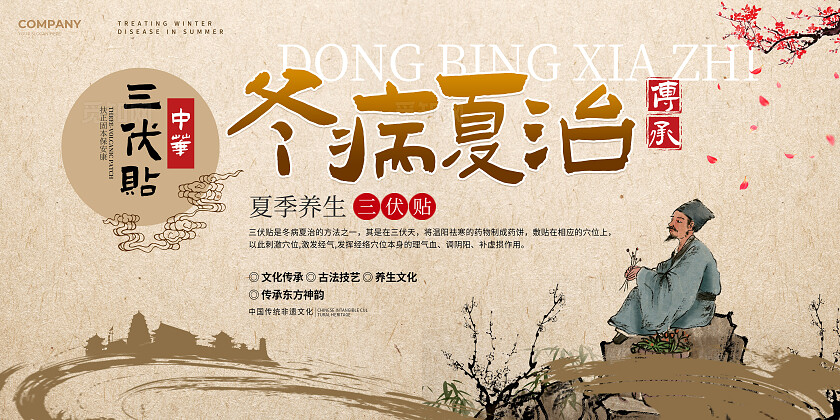 中国风冬病夏治三伏天三伏贴宣传栏展板冬病夏治三伏贴宣传栏