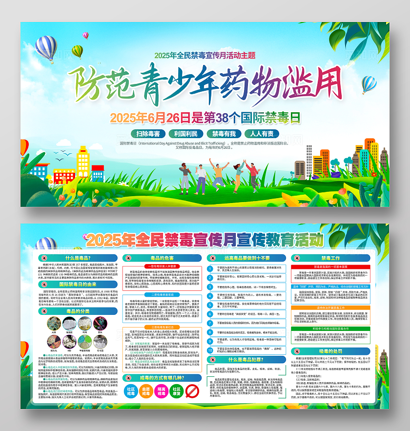 防范青少年药物滥用2025年全民禁毒宣传月国际禁毒日展板