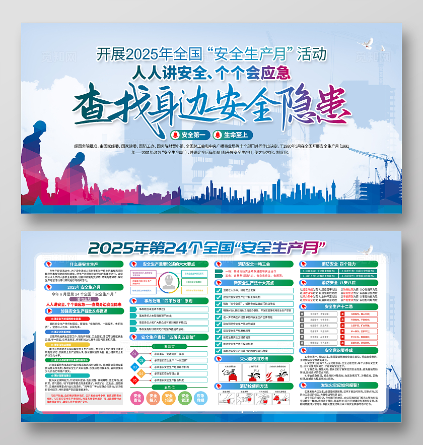 水彩风2025年安全生产月活动主题安全生产月宣传安全生产展板