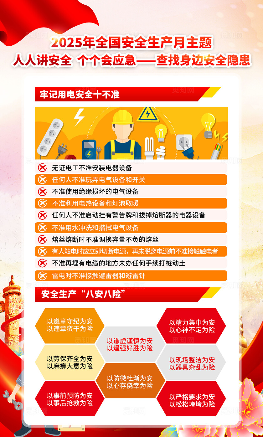 2025年全国安全生产月红色简约安全生产月海报2025全国安全生产月