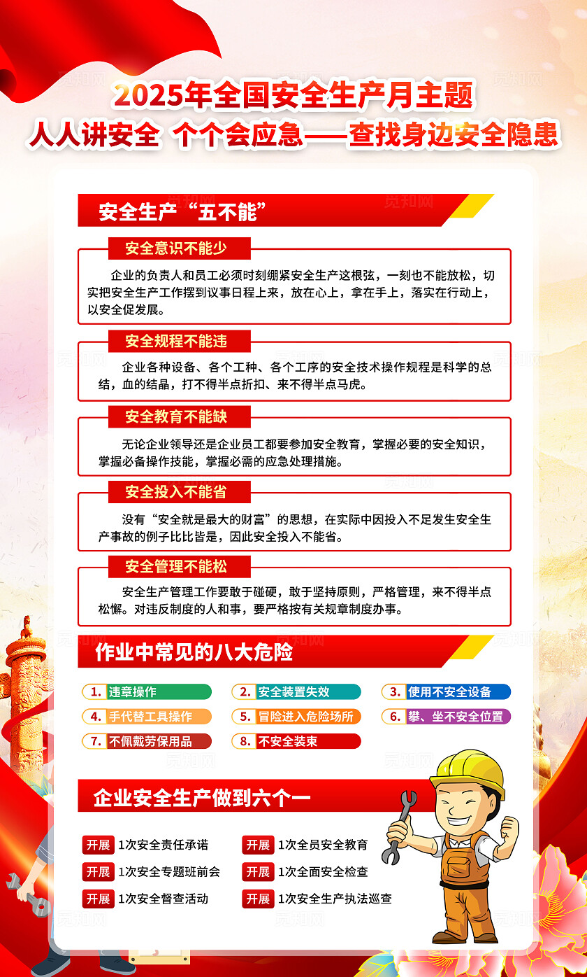 2025年全国安全生产月红色简约安全生产月海报2025全国安全生产月