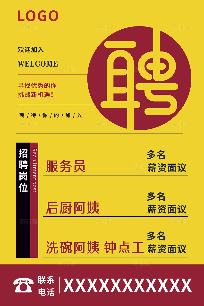 黄色大气简约餐饮公司招聘海报