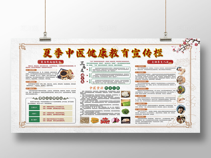 中式古风插画夏季中医养生保健三伏贴三伏贴医疗科普宣传栏展板
