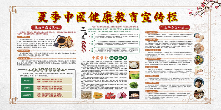 中式古风插画夏季中医养生保健三伏贴三伏贴医疗科普宣传栏展板