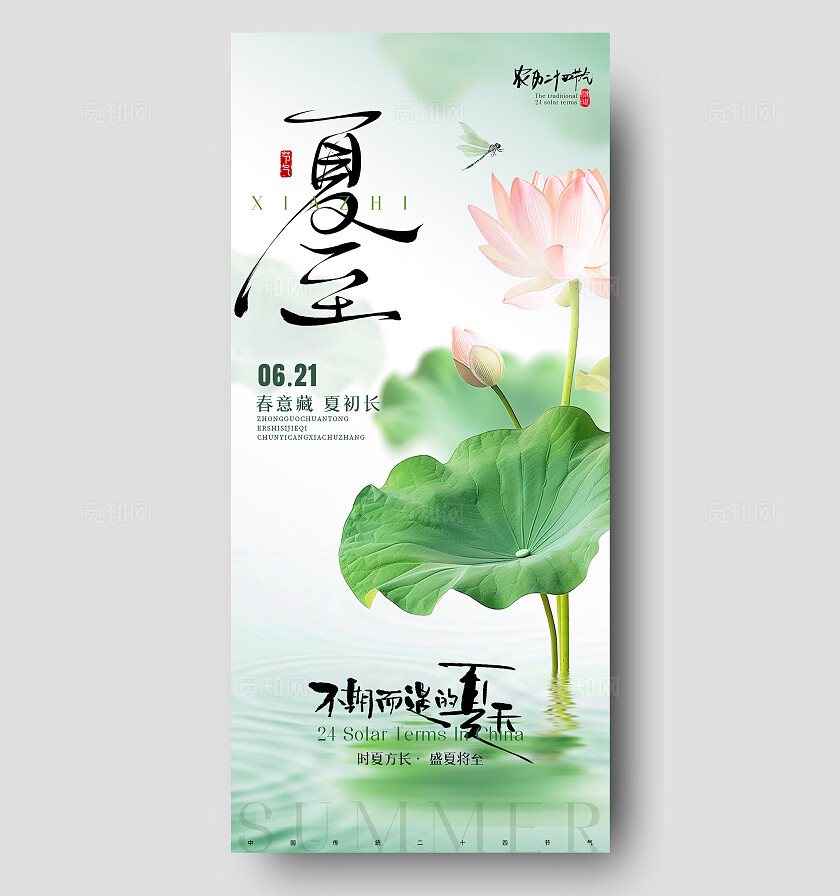 绿色简约风格夏至宣传海报
