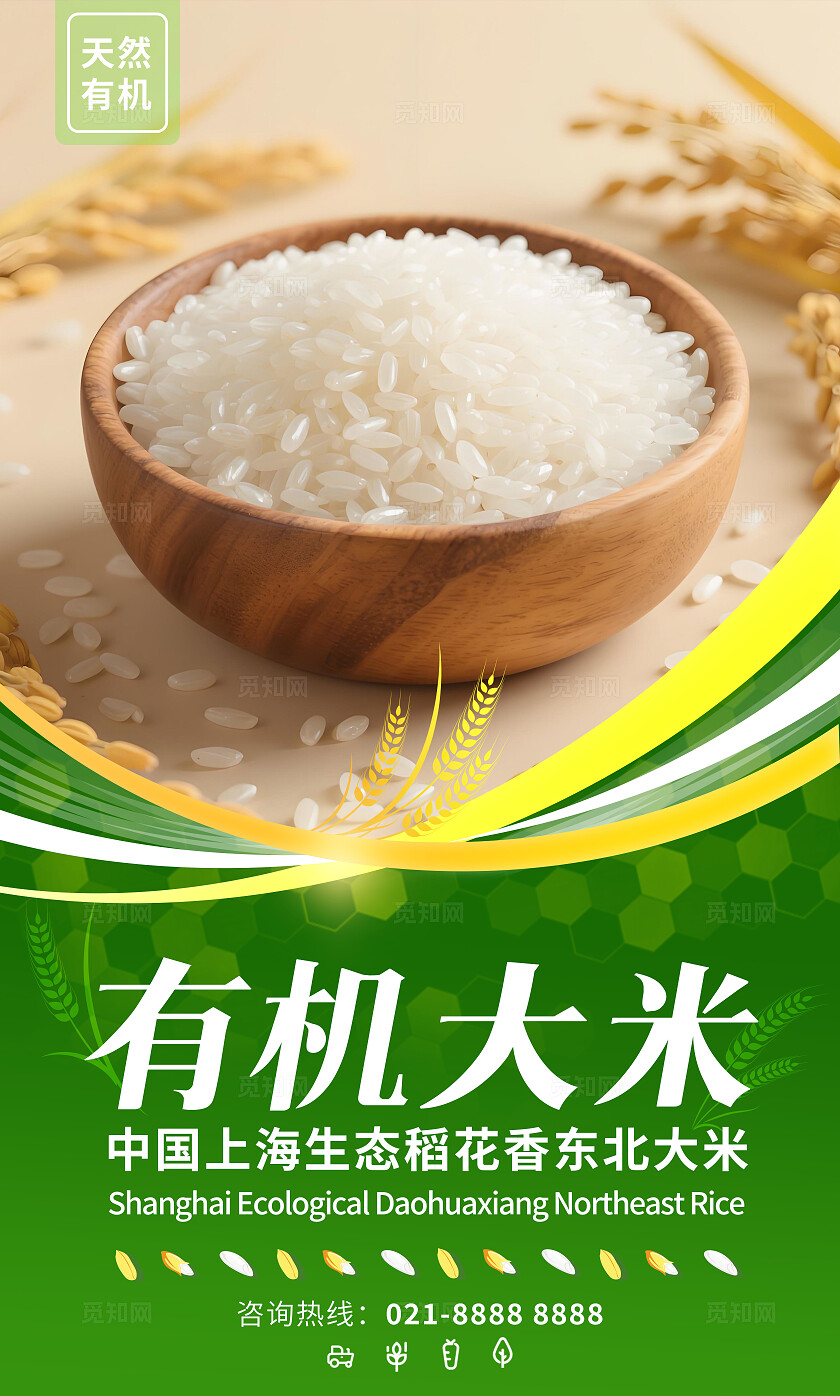绿色简约套图有机大米宣传插画海报套图插图插画套图