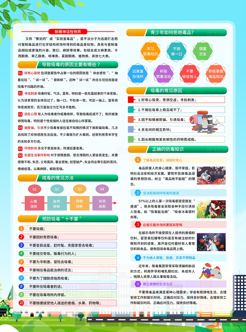 绿色清新插画风2025年国际禁毒日宣传单设计模板全民禁毒宣传月