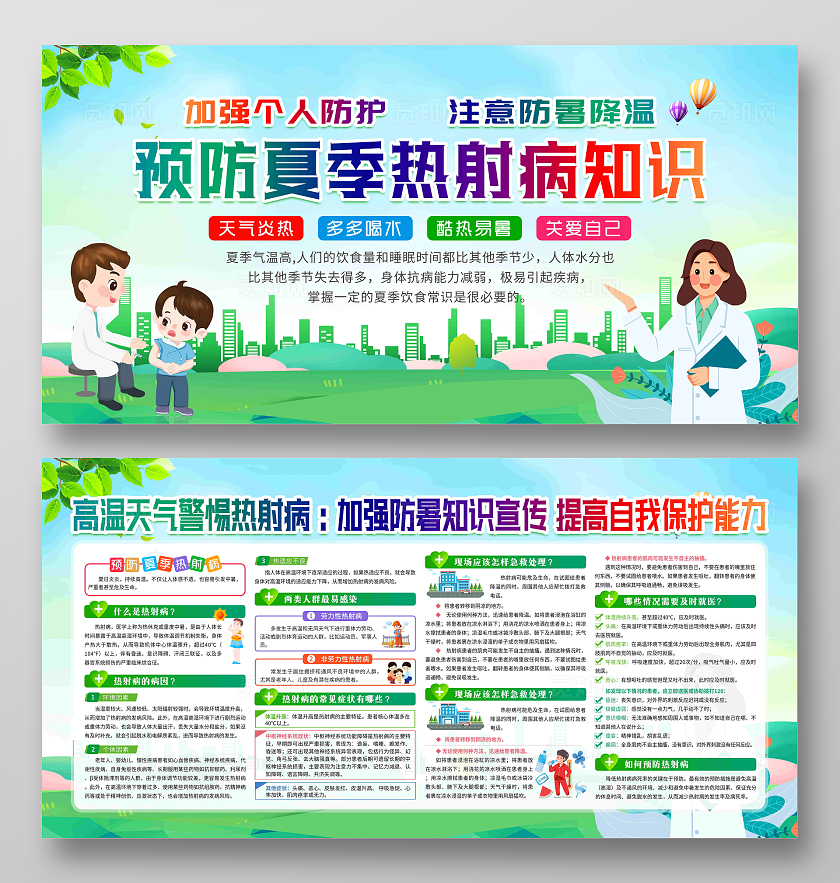 预防夏季热射病知识宣传栏夏季健康教育预防热射病