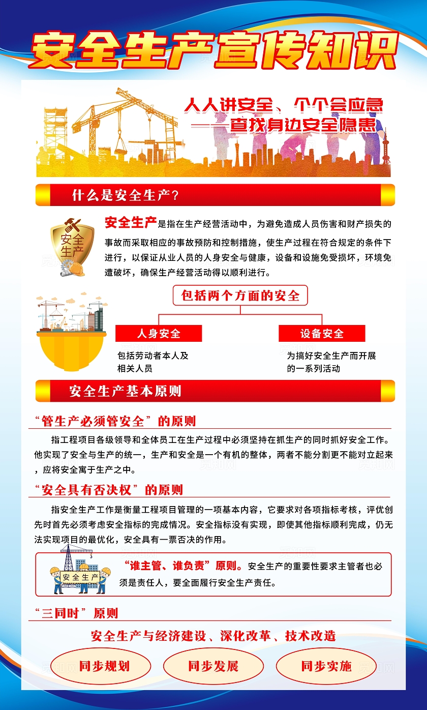 蓝色大气简约风2025年全国安全生产月知识宣传套图海报设计模板