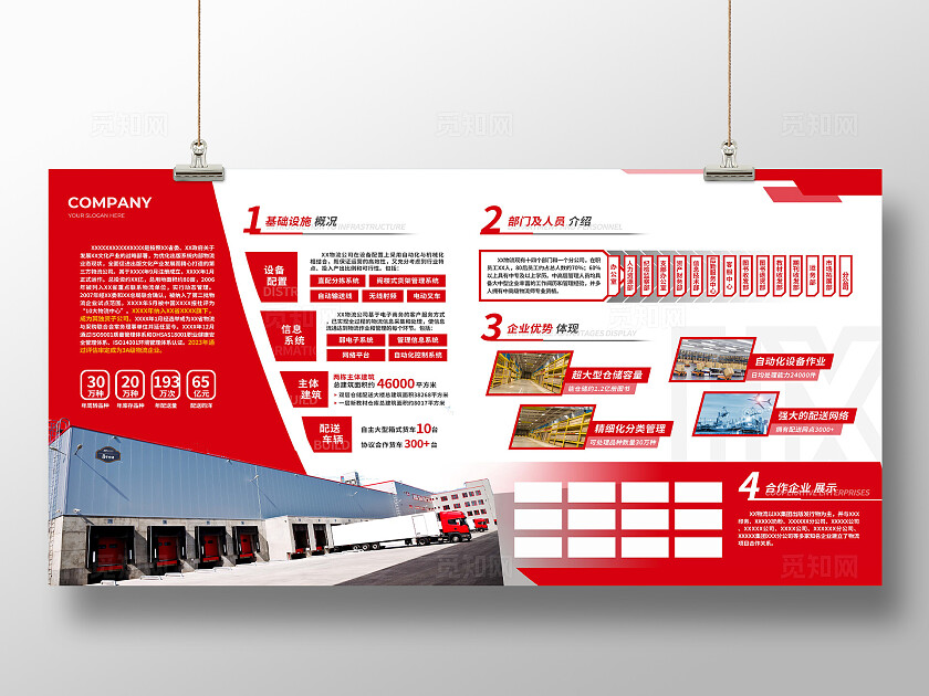 红色简约物流快递公司介绍展板常规