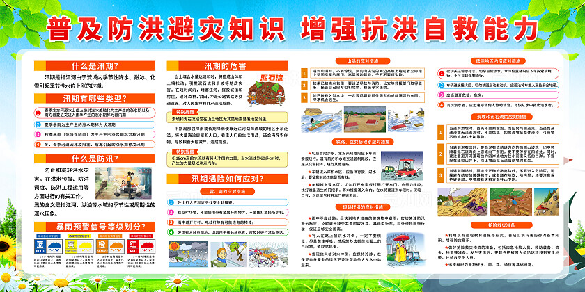 简单大气比如色防汛避灾抗洪自救防灾减灾宣传展板