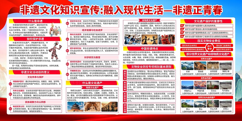 蓝色党建非遗文化文化和自然遗产知识宣传展板背景