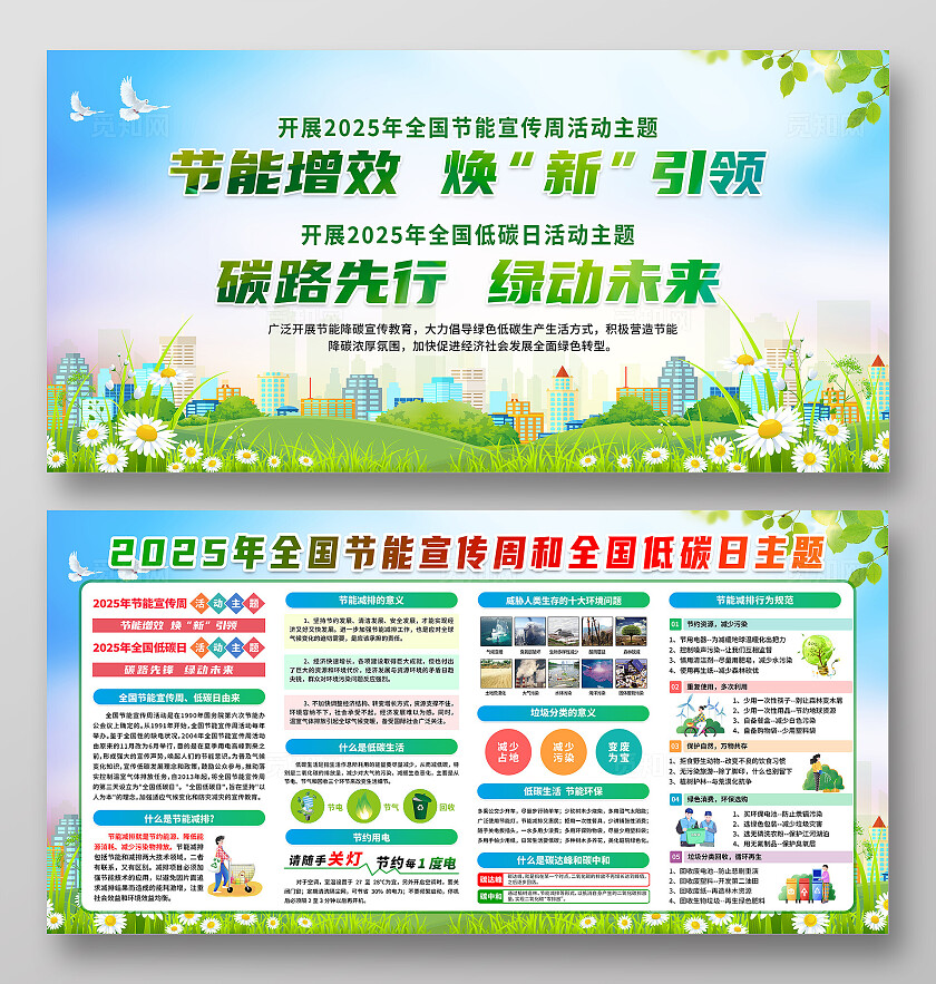 简单大气绿色节能宣传周全国低碳日宣传展板 节能宣传周