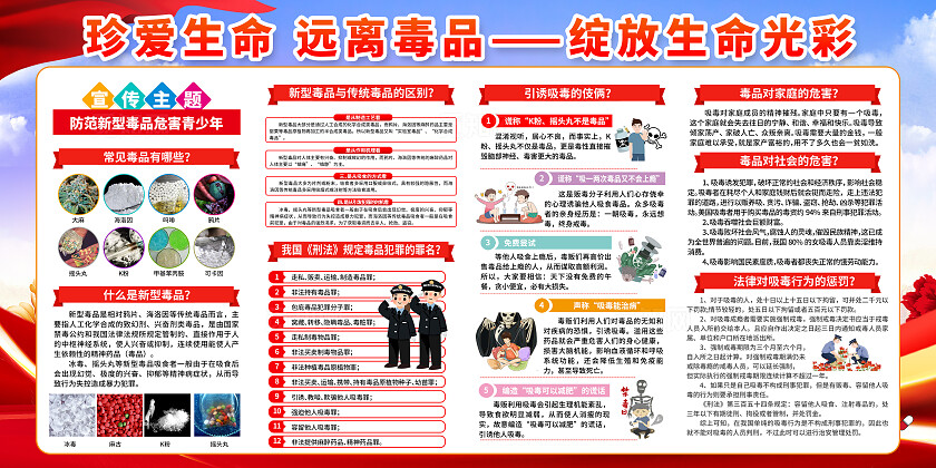红蓝色简单珍爱生命远离毒品6.26禁毒日宣传展板设计