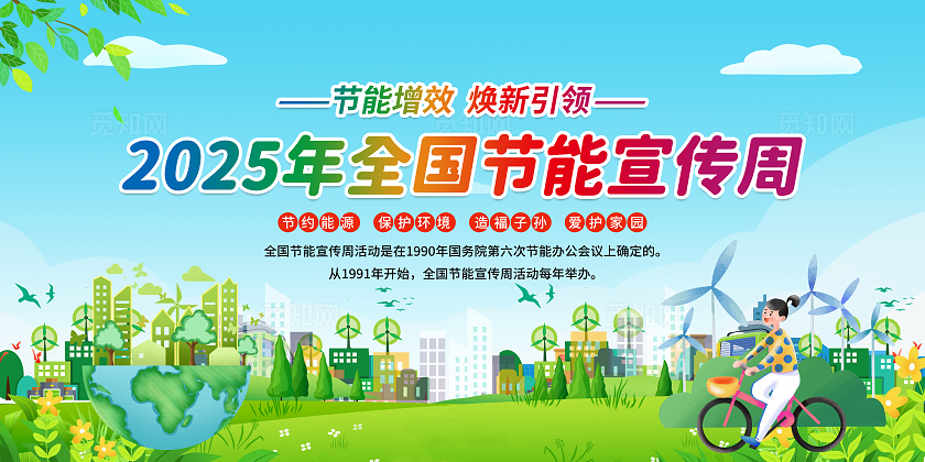 绿色清新简约风2025年全国节能宣传周宣传栏展板设计模板