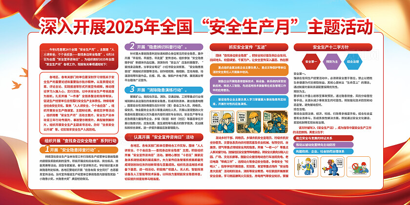 3D立体大气红色政党2025年安全生产月科普展板宣传栏