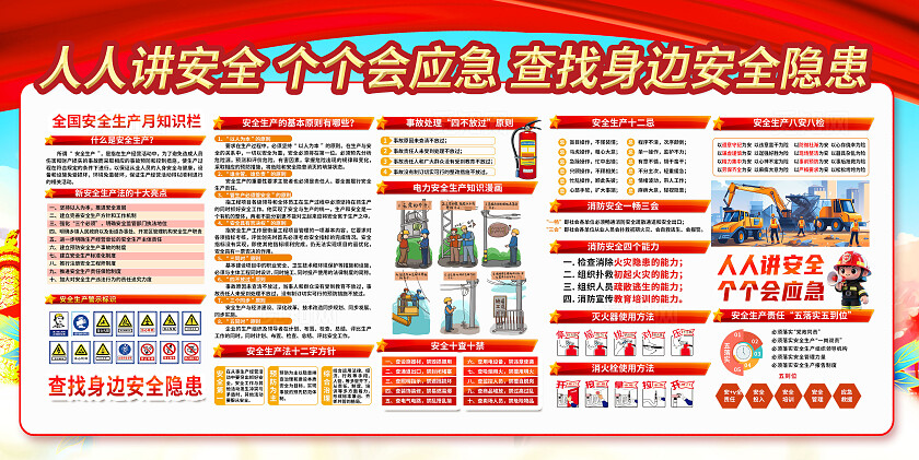 3D立体大气红色政党2025年安全生产月科普展板宣传栏