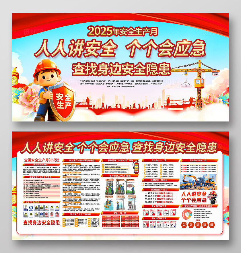 3D立体大气红色政党2025年安全生产月科普展板宣传栏