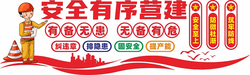 红色卡通企业 建筑工地 安全文化墙