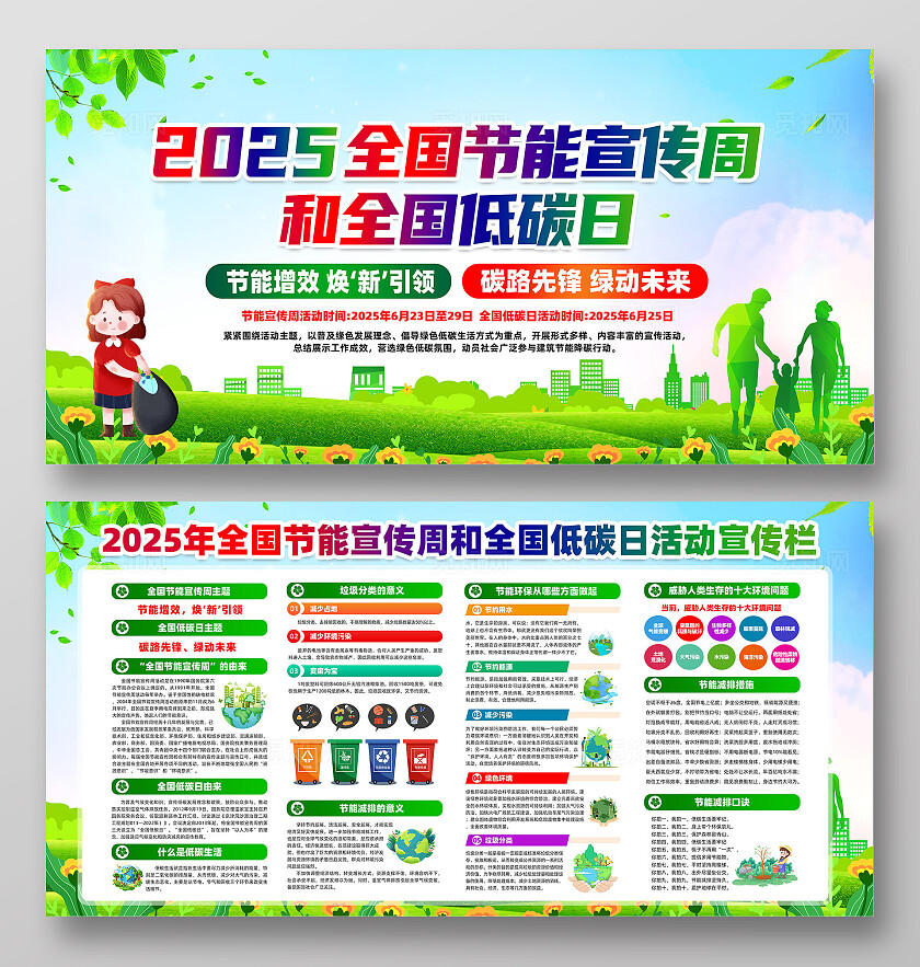 绿色简约2025全国节能宣传周全国低碳日碳路先锋绿动未来展板常规