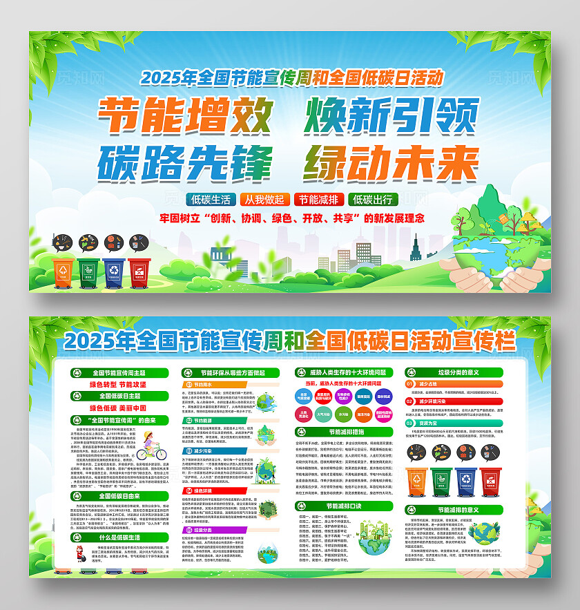 绿色简约碳路先锋绿动未来2025全国节能宣传周全国低碳日展板宣传栏