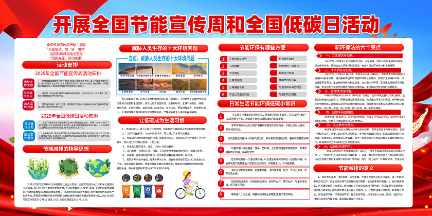 红色简约碳路先锋绿动未来2025全国节能宣传周全国低碳日展板宣传栏