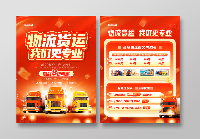 红色大气立体字风物流货运快递物流宣传单物流快递