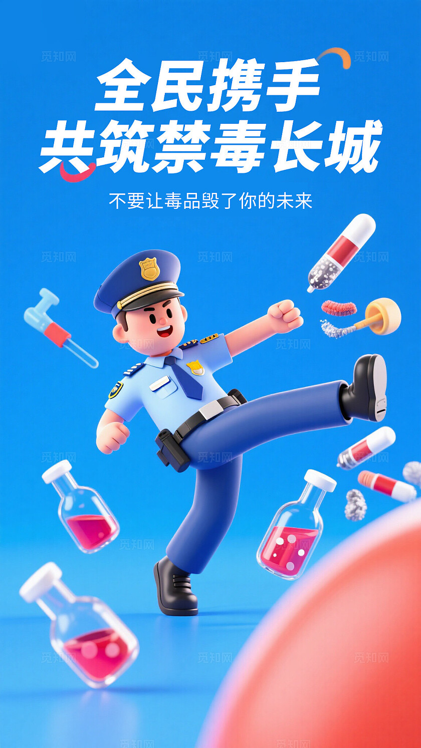 简单大气蓝色国际禁毒日手机海报宣传