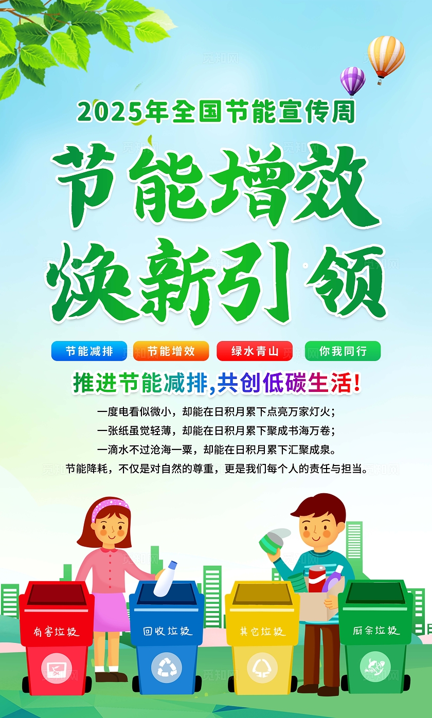 绿色清新简约风2025年全国节能宣传周宣传套图海报设计模板