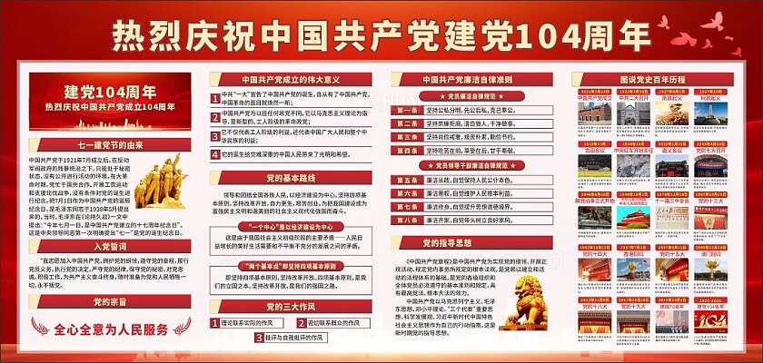 热烈庆祝建党104周年七一建党节宣传展板党建宣传展板