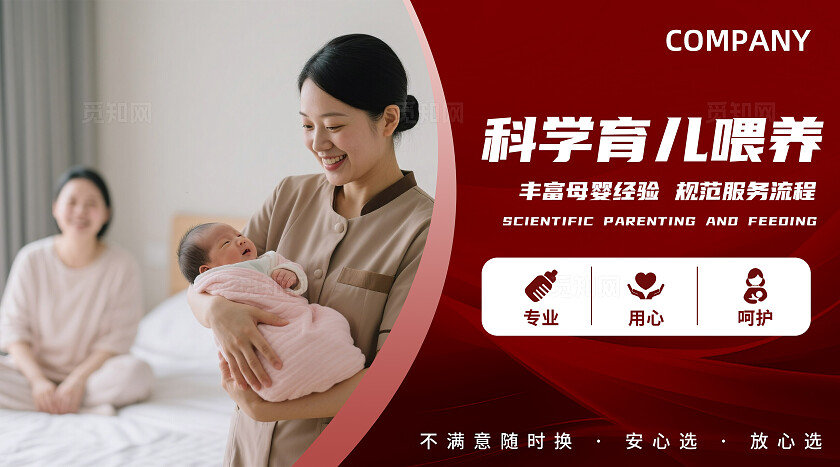 红色大气保姆月嫂育儿嫂家政服务轮播图banner设计大众美团宣传banner轮播图