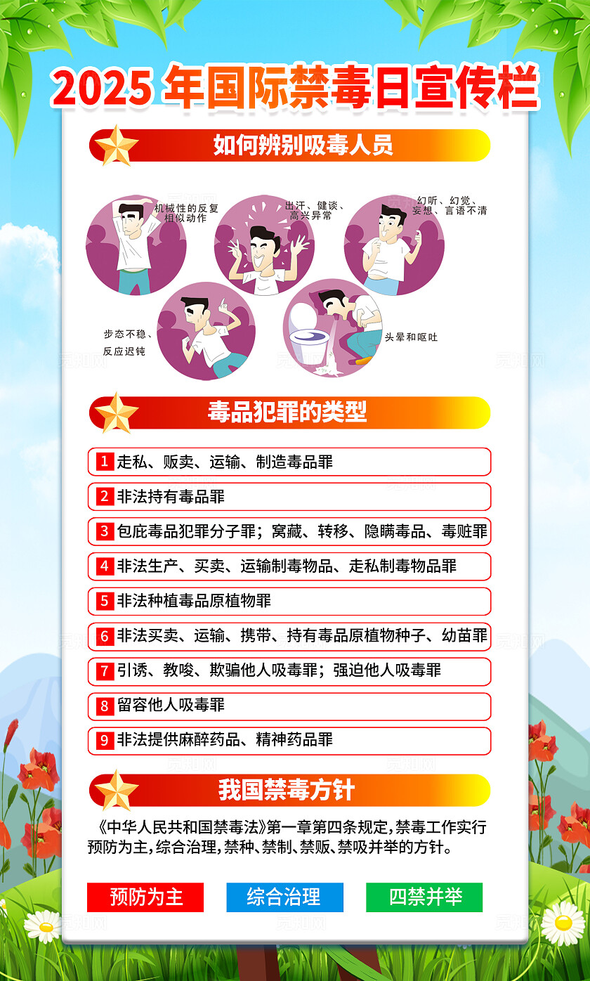 绿色简约防范青少年药物滥用2025国际禁毒日海报套图