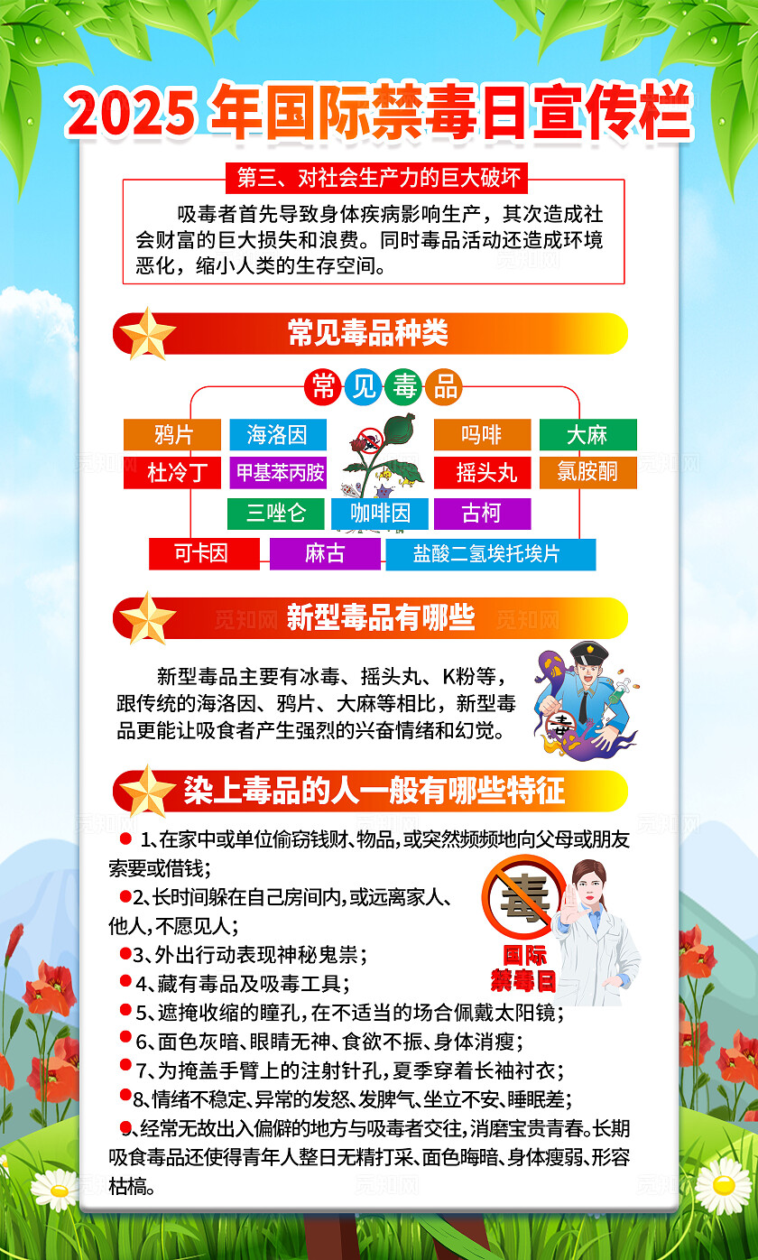 绿色简约防范青少年药物滥用2025国际禁毒日海报套图