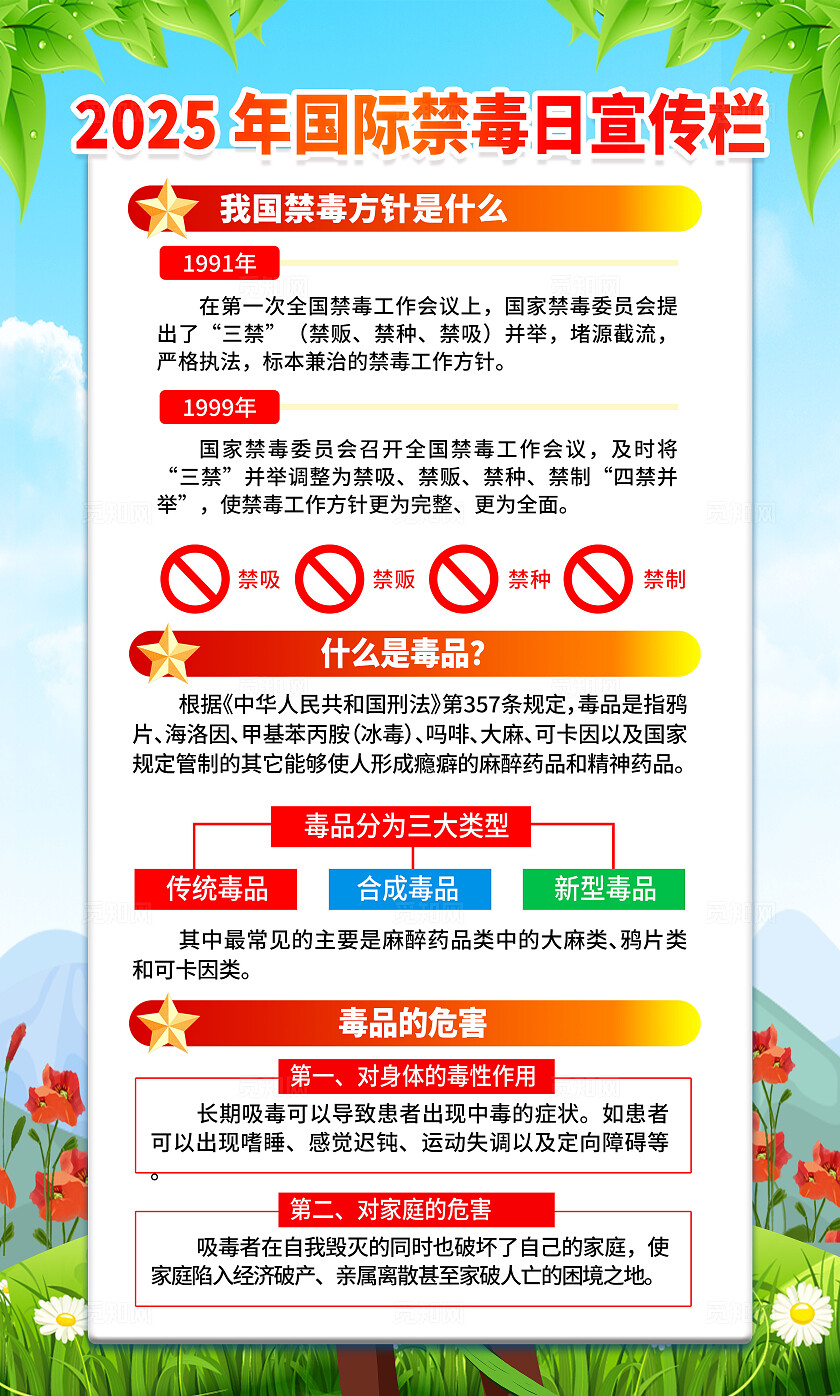绿色简约防范青少年药物滥用2025国际禁毒日海报套图