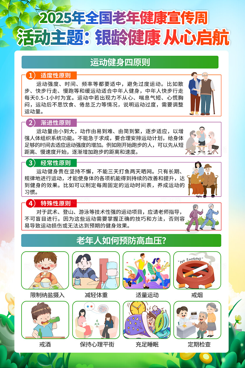 蓝绿色小清新全国老年健康宣传周知识宣传套图背景