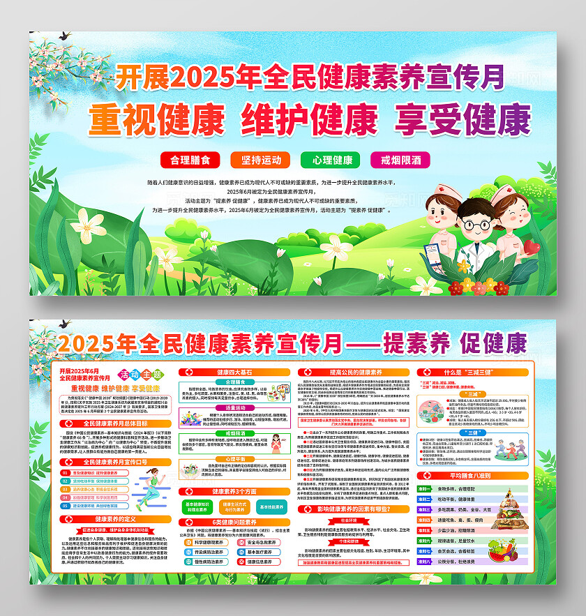 绿色大气全民健康素养月宣传展板设计