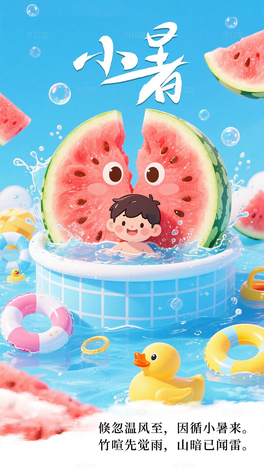 简单大气多巴胺AI绘画大暑小暑节气手机海报