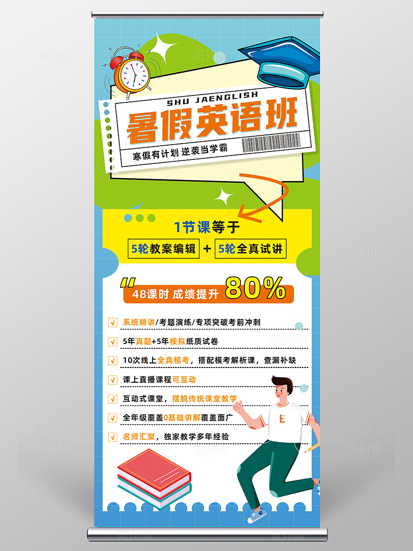 卡通暑期少儿兴趣班教育培训招生优惠海报英语暑期展架