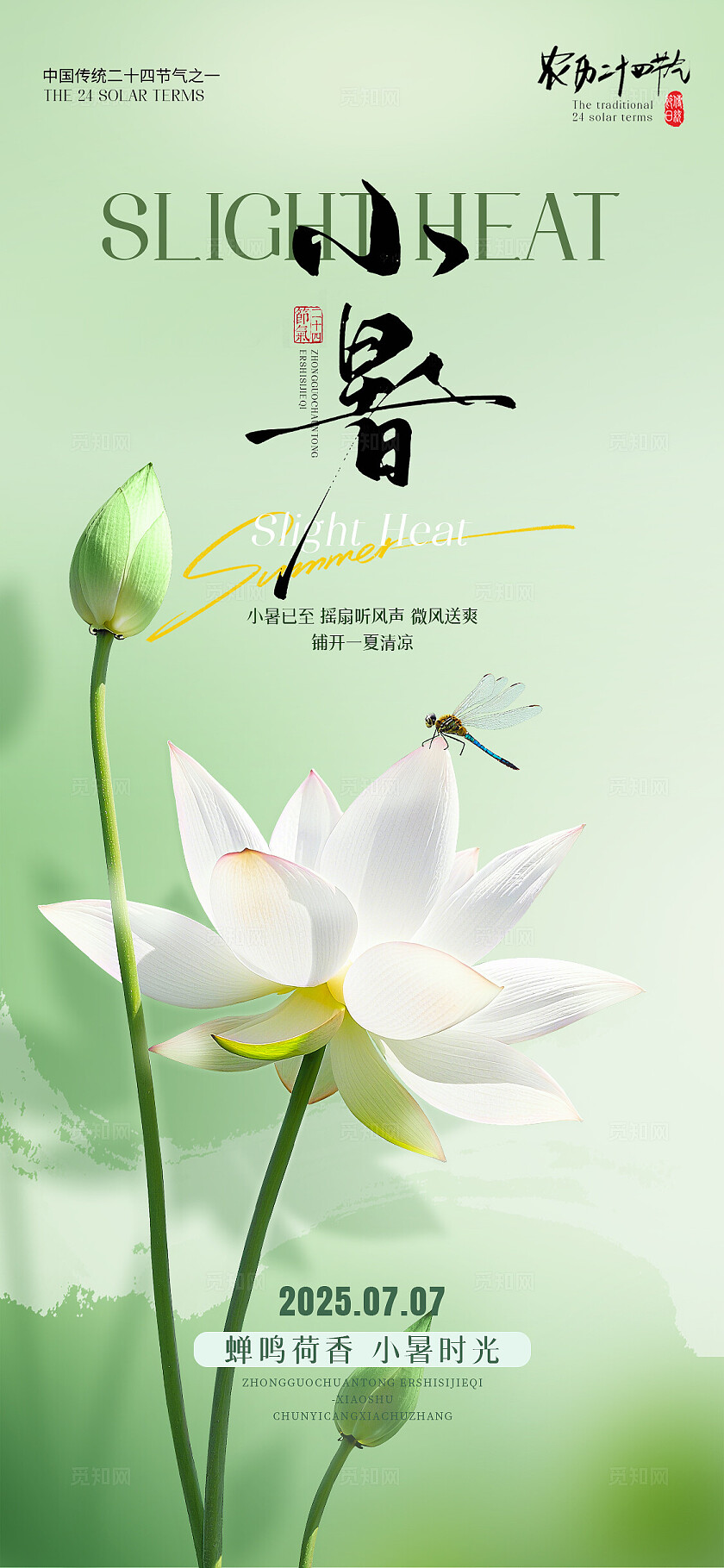 绿色清新小暑节气海报二十四节气海报