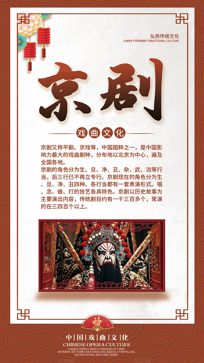 红色简约中式套图戏曲戏剧文化传统戏曲科普海报套图