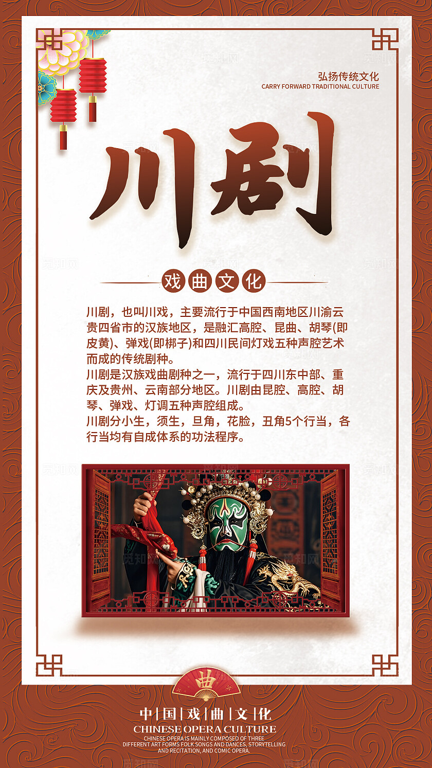 红色简约中式套图戏曲戏剧文化传统戏曲科普海报套图