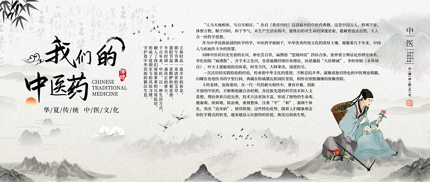 灰色中式插画风中医药宣传展板
